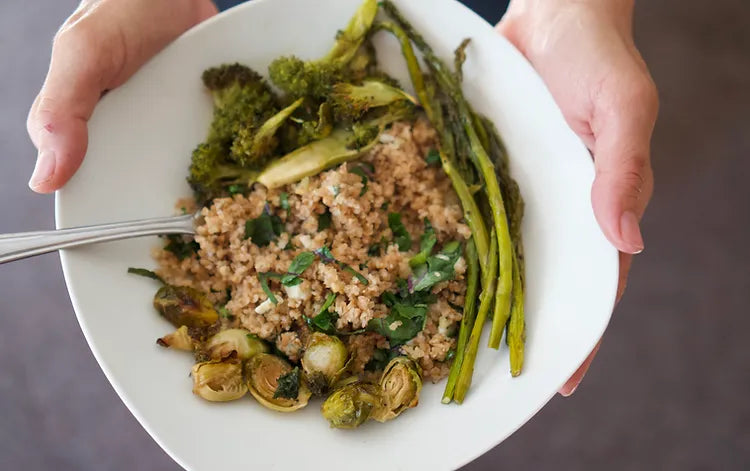 Gargonzola Grits with Roasted Green Vegetables